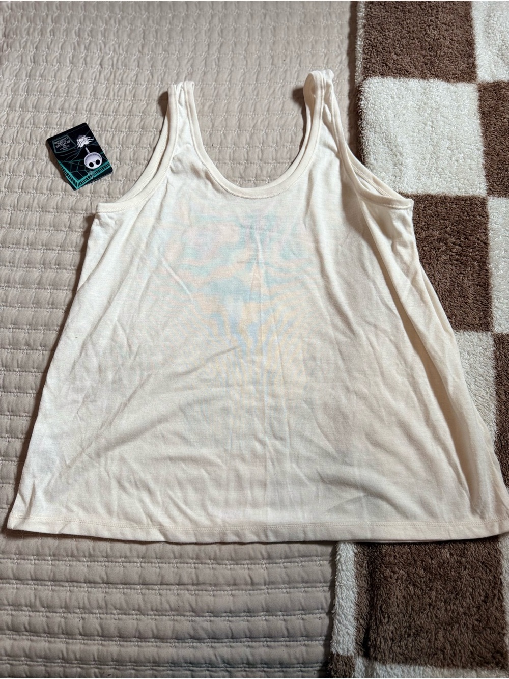 Jack and Sally Cream Graphic Tank with Black Plaid Shorts - Picture 7 of 7